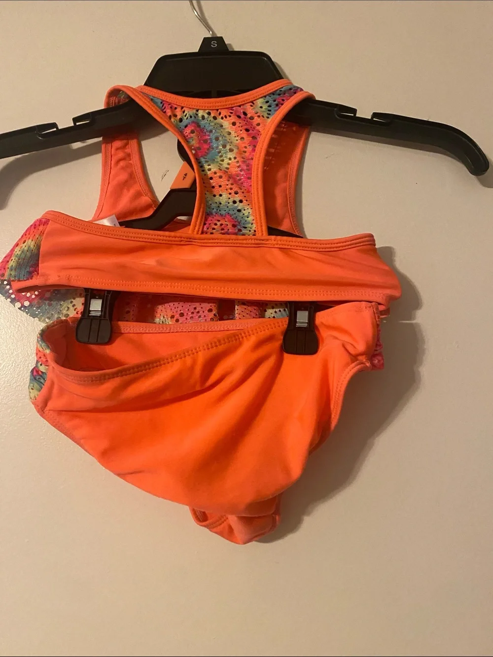 wonder nation Neon Orange Tie-Dye Ruffle Kids Bikini
